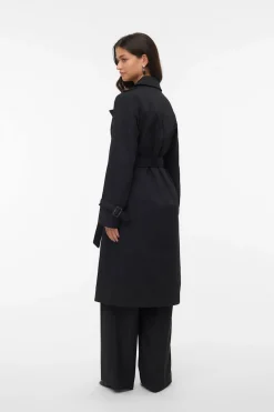 Vero Moda Gabardina larga con cinturón Negro Sale