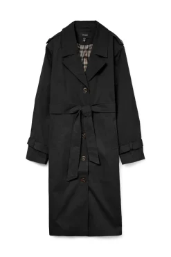 Vero Moda Gabardina larga con cinturón Negro Sale
