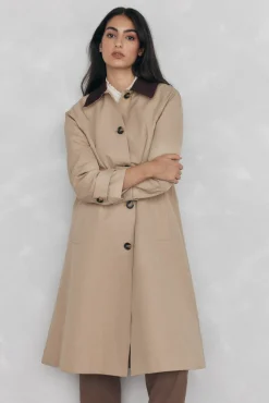Pedro del Hierro Gabardina larga cuello pana Beige Best