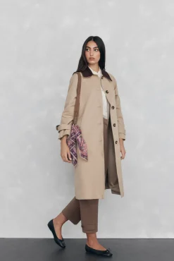 Pedro del Hierro Gabardina larga cuello pana Beige Best