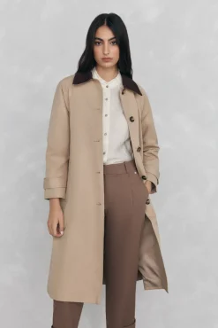 Pedro del Hierro Gabardina larga cuello pana Beige Best