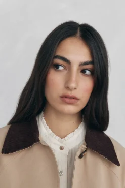 Pedro del Hierro Gabardina larga cuello pana Beige Best