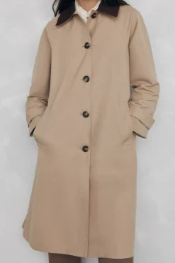 Pedro del Hierro Gabardina larga cuello pana Beige Best