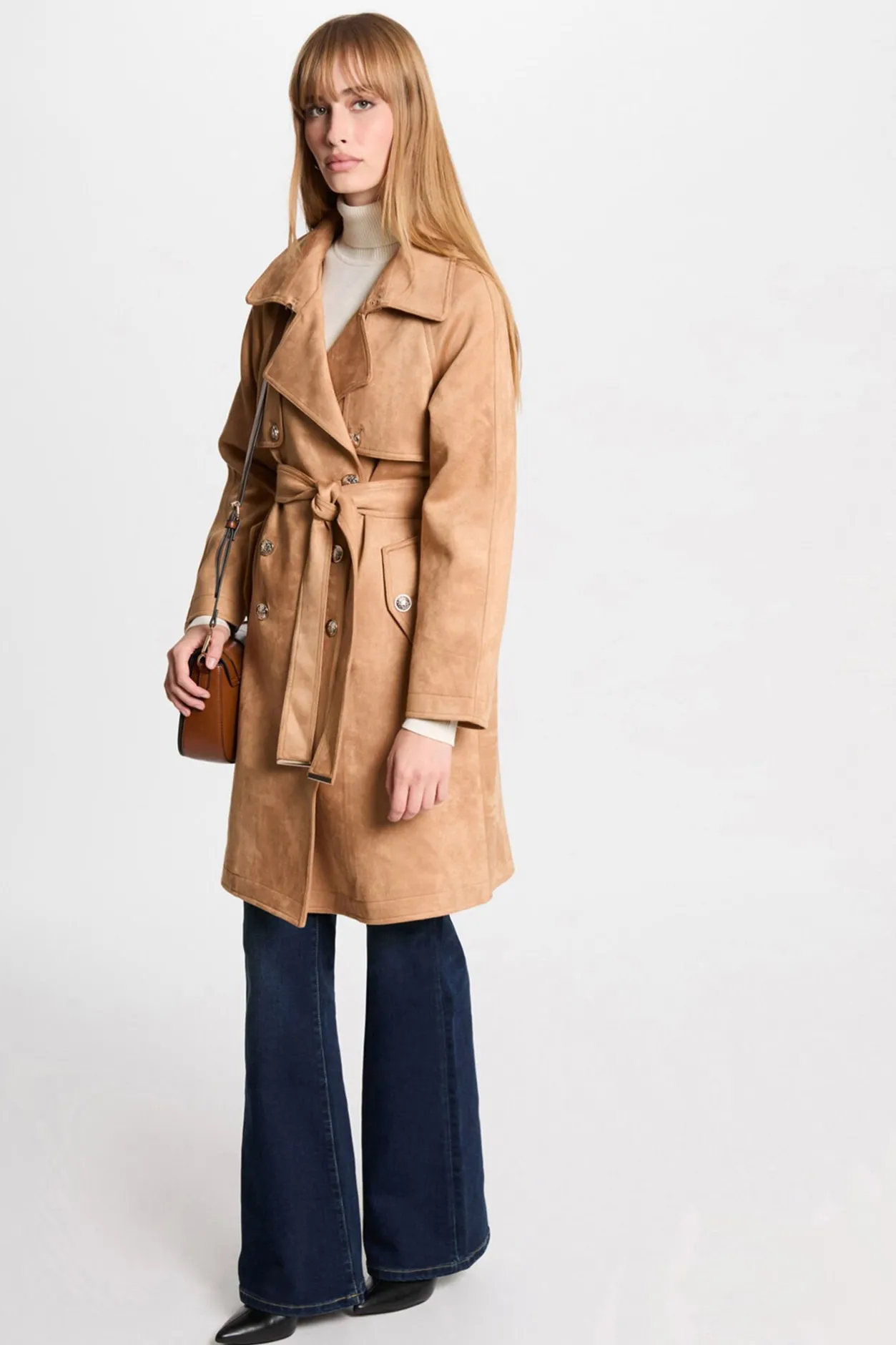 Morgan Gabardina larga de antelina Beige Discount