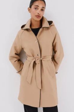 Cortefiel Gabardina satinada capucha desmontable Beige Best