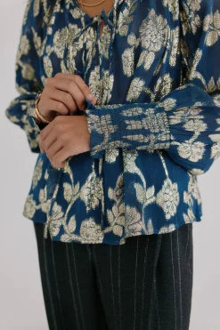 Hoss Intropia Gianna. Blusa jacquard Azul marino Clearance