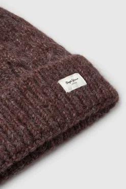 Pepe Jeans Gorro de punto trenzado burdeos Online
