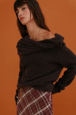 Hoss Intropia Idalia. Jersey con escote asimétrico Marron oscuro New