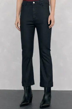 Pedro del Hierro Jeans efecto cuero flare cropped basic Negro Outlet