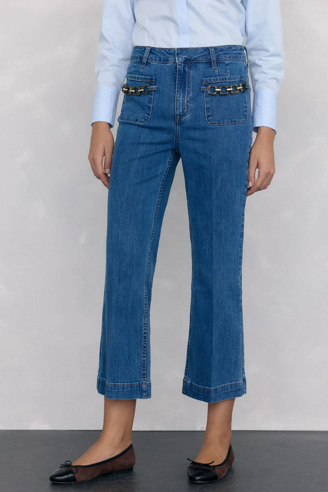Pedro del Hierro Jeans flare cropped Azul Discount