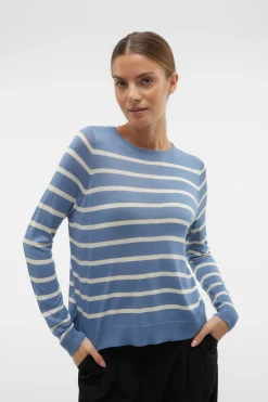 Vero Moda Jersey a rayas de mujer manga larga con cuello redondo Azul Best