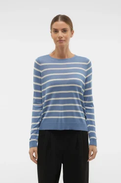 Vero Moda Jersey a rayas de mujer manga larga con cuello redondo Azul Best