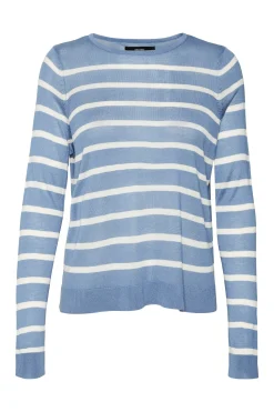Vero Moda Jersey a rayas de mujer manga larga con cuello redondo Azul Best