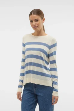 Vero Moda Jersey a rayas de mujer manga larga con cuello redondo Beige