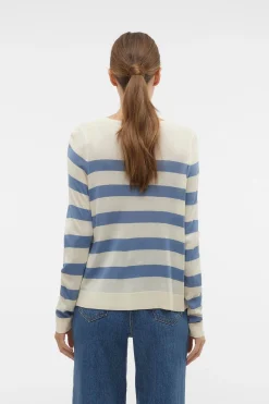 Vero Moda Jersey a rayas de mujer manga larga con cuello redondo Beige