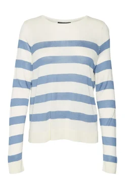 Vero Moda Jersey a rayas de mujer manga larga con cuello redondo Beige