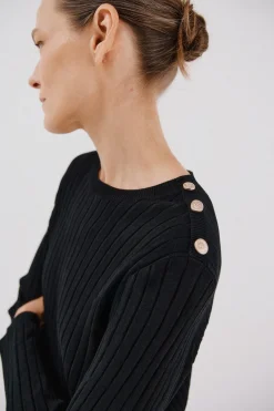 Cortefiel Jersey acanalado botones Negro