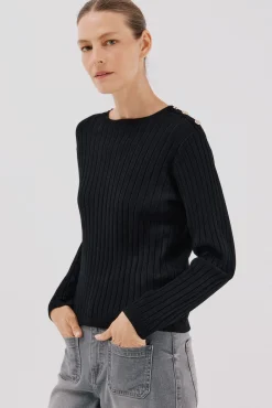 Cortefiel Jersey acanalado botones Negro