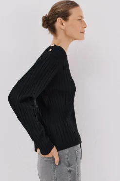 Cortefiel Jersey acanalado botones Negro