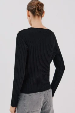 Cortefiel Jersey acanalado botones Negro