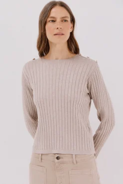 Cortefiel Jersey acanalado botones Beige Online