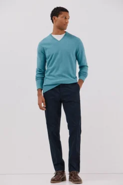 Cortefiel Jersey algodón cashmere cuello pico Azul New