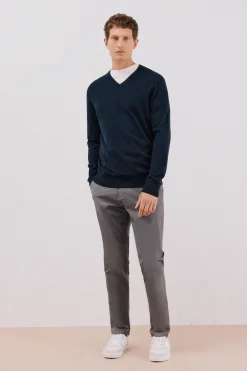 Cortefiel Jersey algodón cashmere cuello pico Azul marino