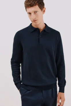Cortefiel Jersey algodón cashmere cuello polo Azul marino Sale