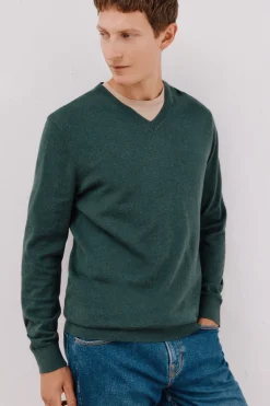 Cortefiel Jersey algodón cashmere cuello pico Verde oscuro Clearance