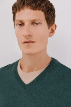 Cortefiel Jersey algodón cashmere cuello pico Verde oscuro Clearance