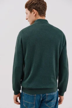 Cortefiel Jersey algodón cashmere cuello pico Verde oscuro Clearance