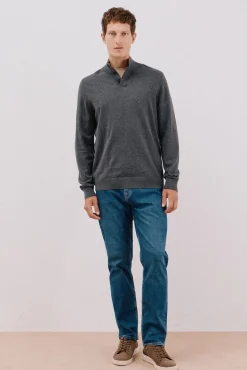 Cortefiel Jersey algodón cashmere cuello alto botones Gris Outlet