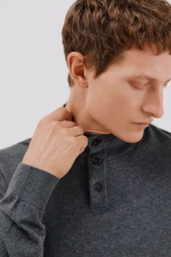 Cortefiel Jersey algodón cashmere cuello alto botones Gris Outlet