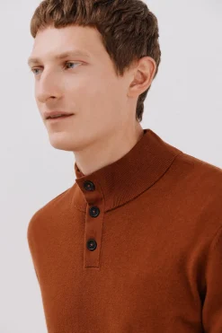 Cortefiel Jersey algodón cashmere cuello alto botones Camel Outlet