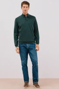 Cortefiel Jersey algodón cashmere cuello alto botones Verde oscuro Clearance