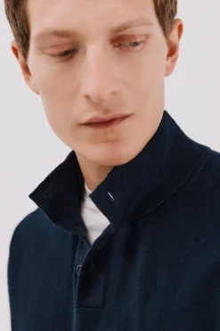 Cortefiel Jersey algodón cashmere cuello alto botones Azul marino Clearance