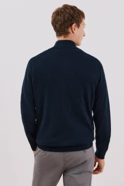 Cortefiel Jersey algodón cashmere cuello alto botones Azul marino Clearance