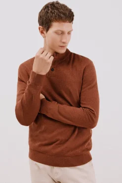 Cortefiel Jersey algodón cashmere cuello alto botones Marrón Outlet