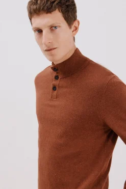 Cortefiel Jersey algodón cashmere cuello alto botones Marr&oacute;n Outlet