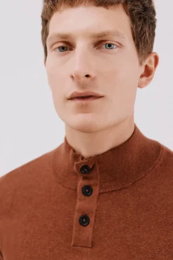 Cortefiel Jersey algodón cashmere cuello alto botones Marr&oacute;n Outlet