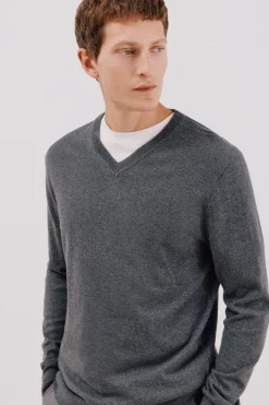 Cortefiel Jersey algodón cashmere cuello pico Gris Outlet