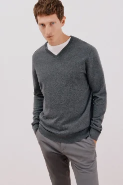 Cortefiel Jersey algodón cashmere cuello pico Gris Outlet