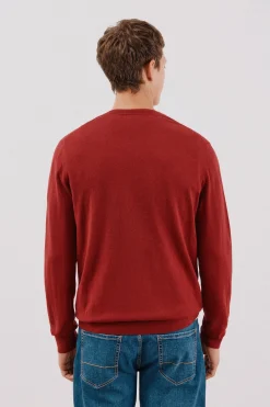 Cortefiel Jersey algodón cashmere cuello pico Granate Clearance