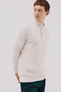 Cortefiel Jersey algodón estructura cuello alto con botones Marfil Discount