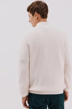 Cortefiel Jersey algodón estructura cuello alto con botones Marfil Discount