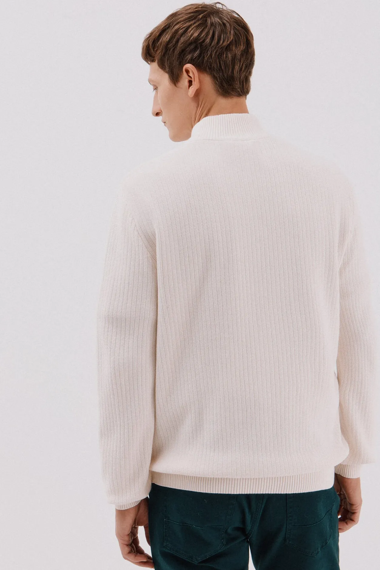 Cortefiel Jersey algodón estructura cuello alto con botones Marfil Discount