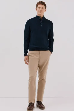 Cortefiel Jersey algodón estructura cuello alto con botones Azul marino Clearance