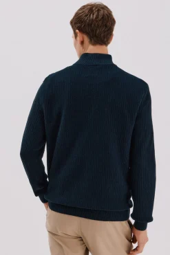 Cortefiel Jersey algodón estructura cuello alto con botones Azul marino Clearance