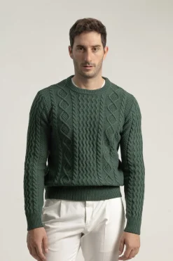 PuroEGO Jersey aran cuello redondo Verde oscuro Online