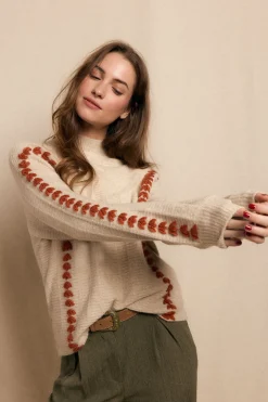 Slowlove Jersey bordado contraste Beige Discount